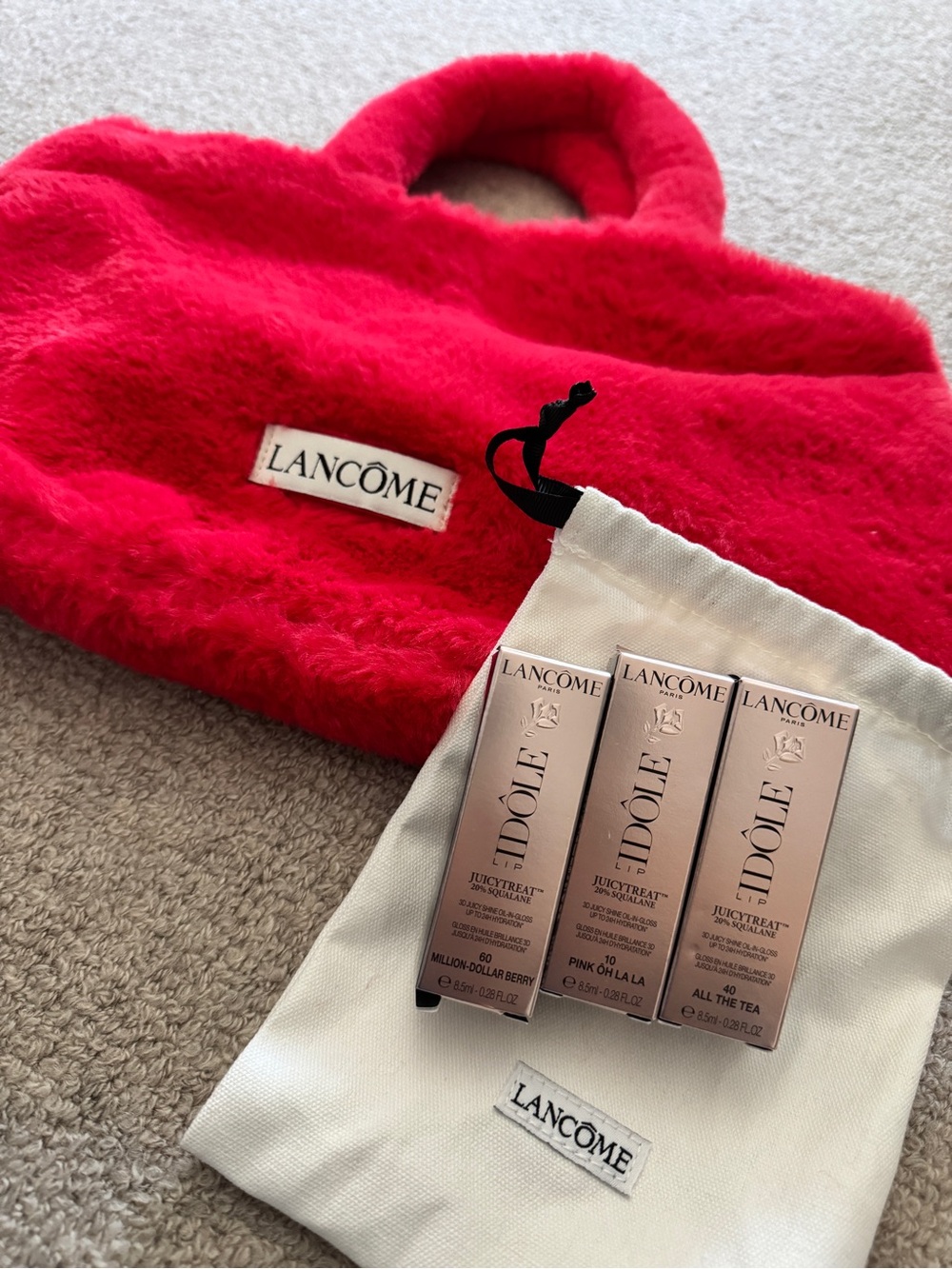 Lancôme 3 Lip Idole JuicyTreat Hydrating Lip Glosses + limited edition bag  NEW!